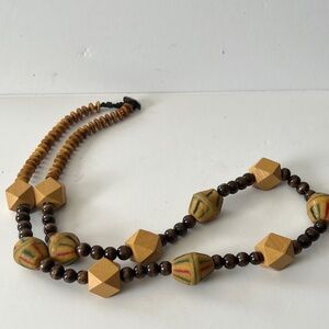 Geometric Handmade 32 inch Wooden Bead  With African Recycle Glass Beads